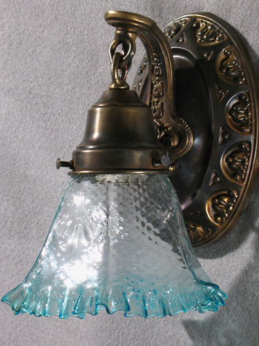 Single Sconce with Handblown Clear-Aqua Shade